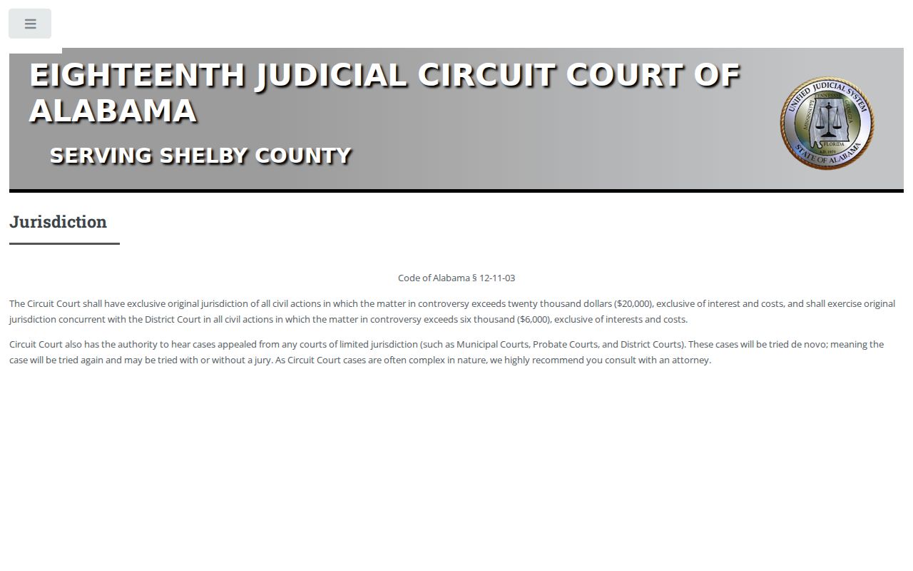 Shelby County Circuit Clerk civil court jurisdiction