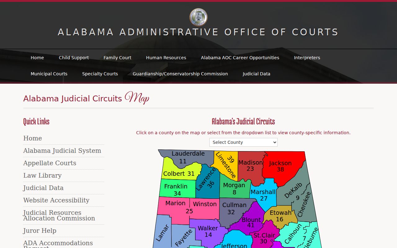 Shelby County court dockets Alabama judicial circuit map