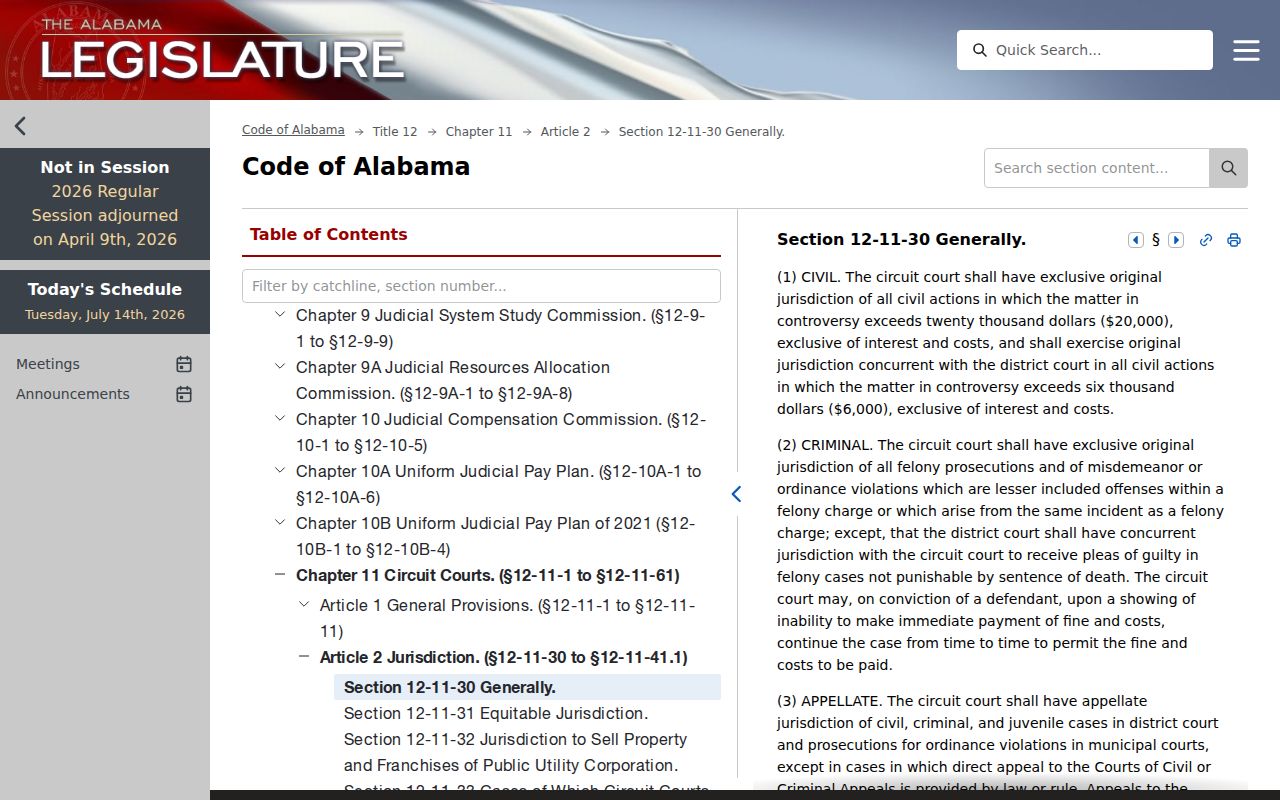 Shelby County Circuit Court docket jurisdiction statute