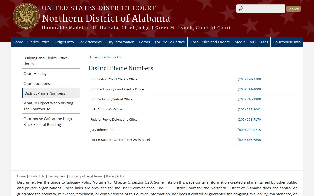 Shelby County federal court dockets Northern District contacts