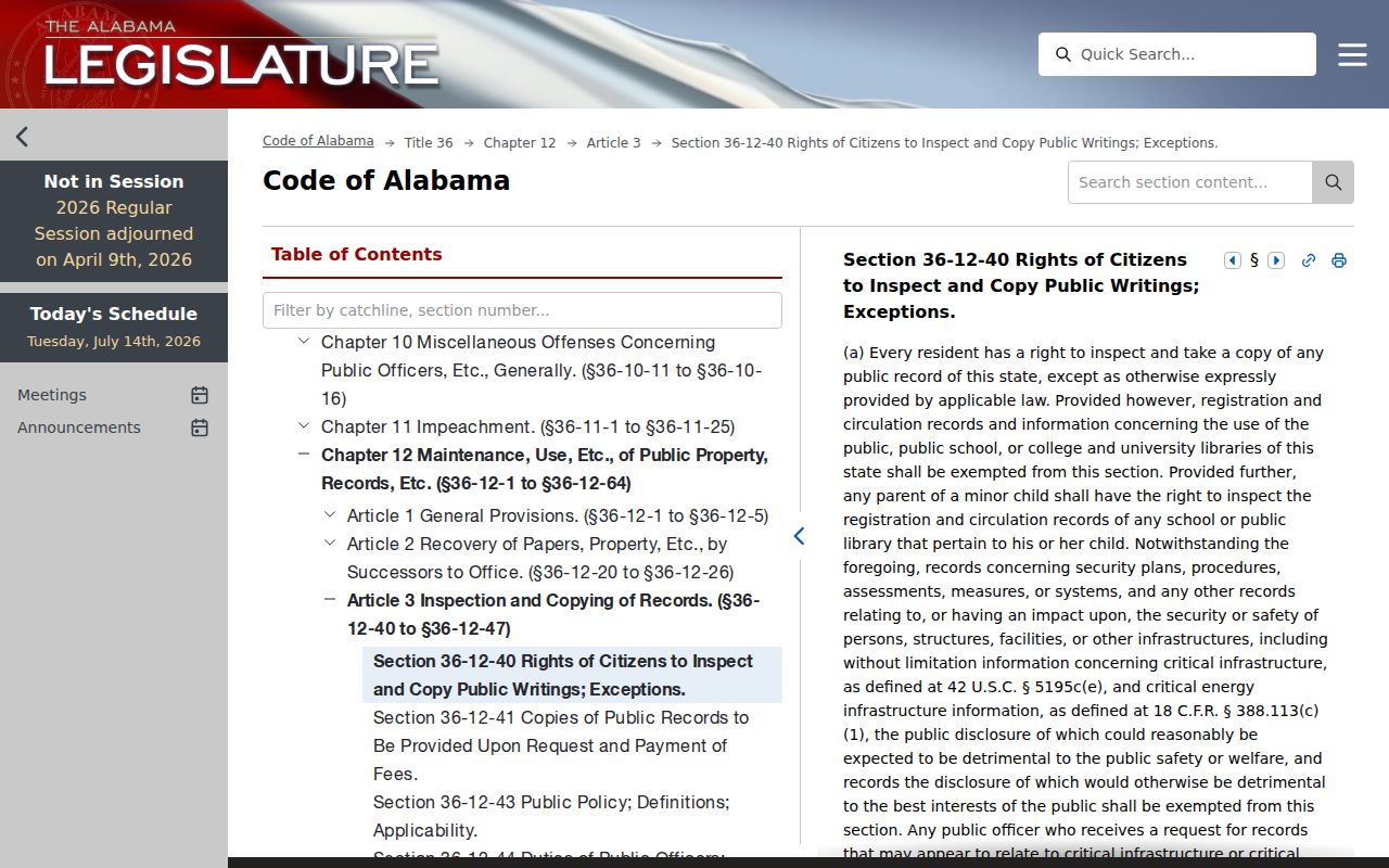 Shelby County court records Alabama inspection statute
