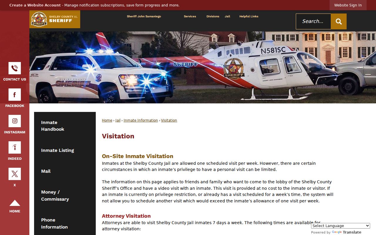 Shelby County criminal records and separate jail visitation information