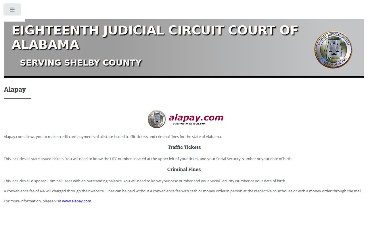 Shelby County Circuit Court AlaPay criminal payment access