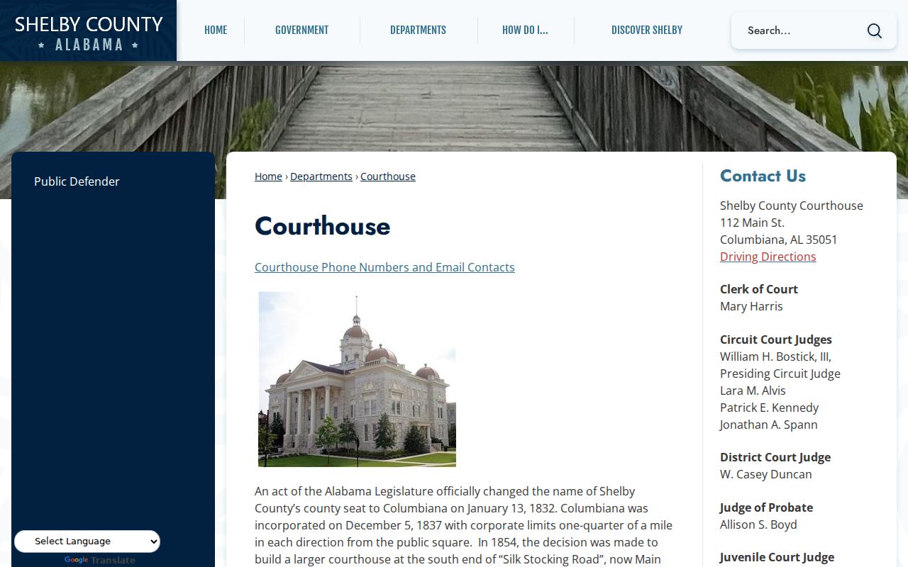 Shelby County Courthouse contacts for court records