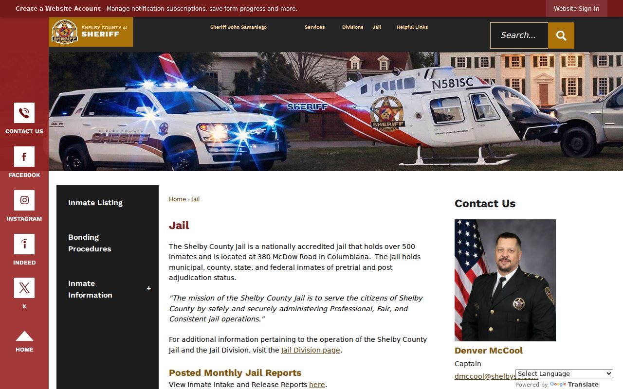 Shelby County inmate jail facility and official contact page