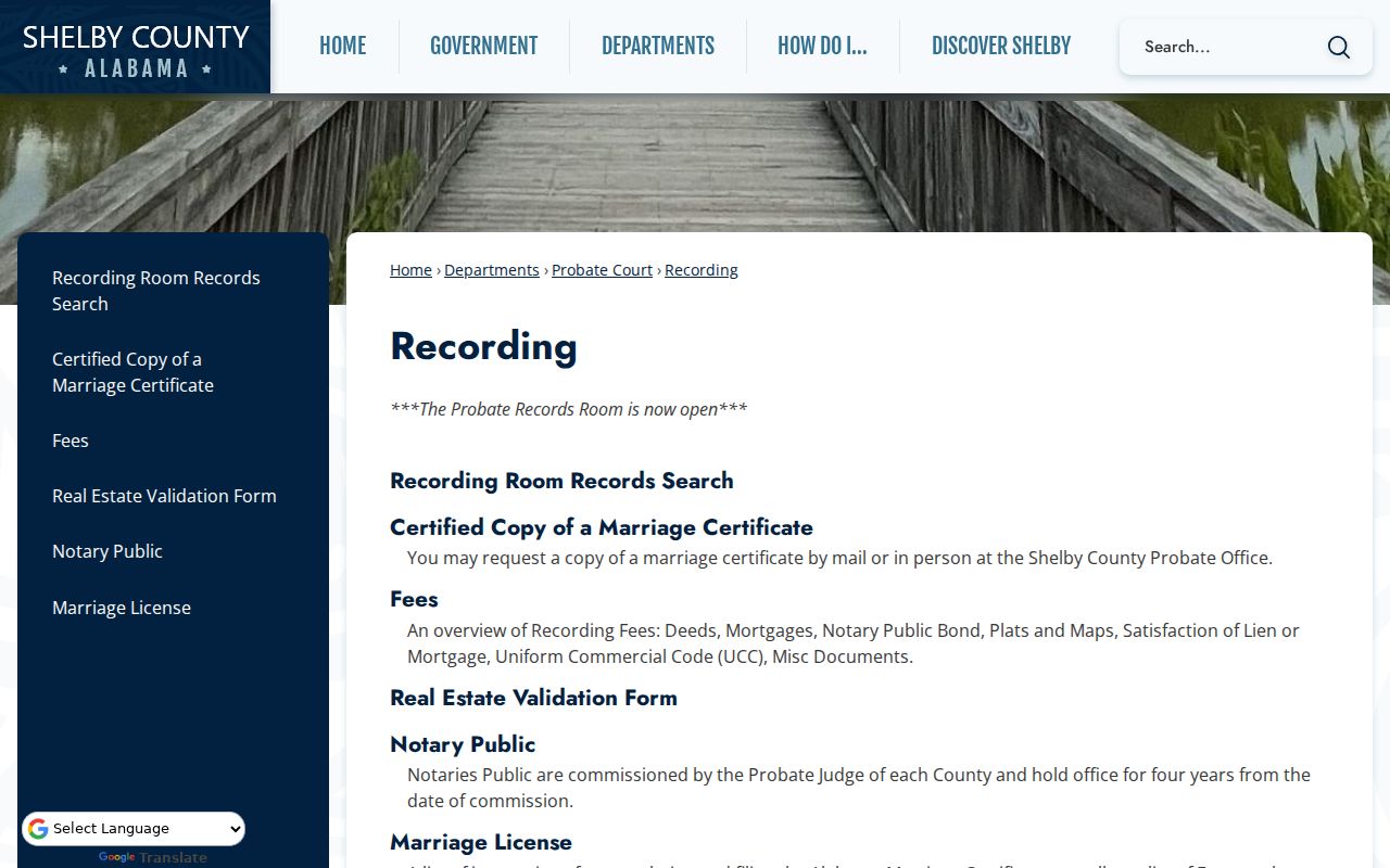 Shelby County marriage records Probate recording office