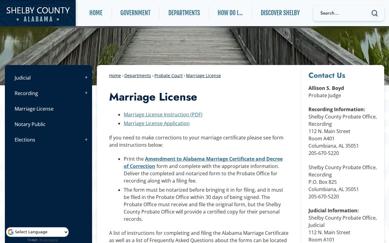 Shelby County marriage records license instructions