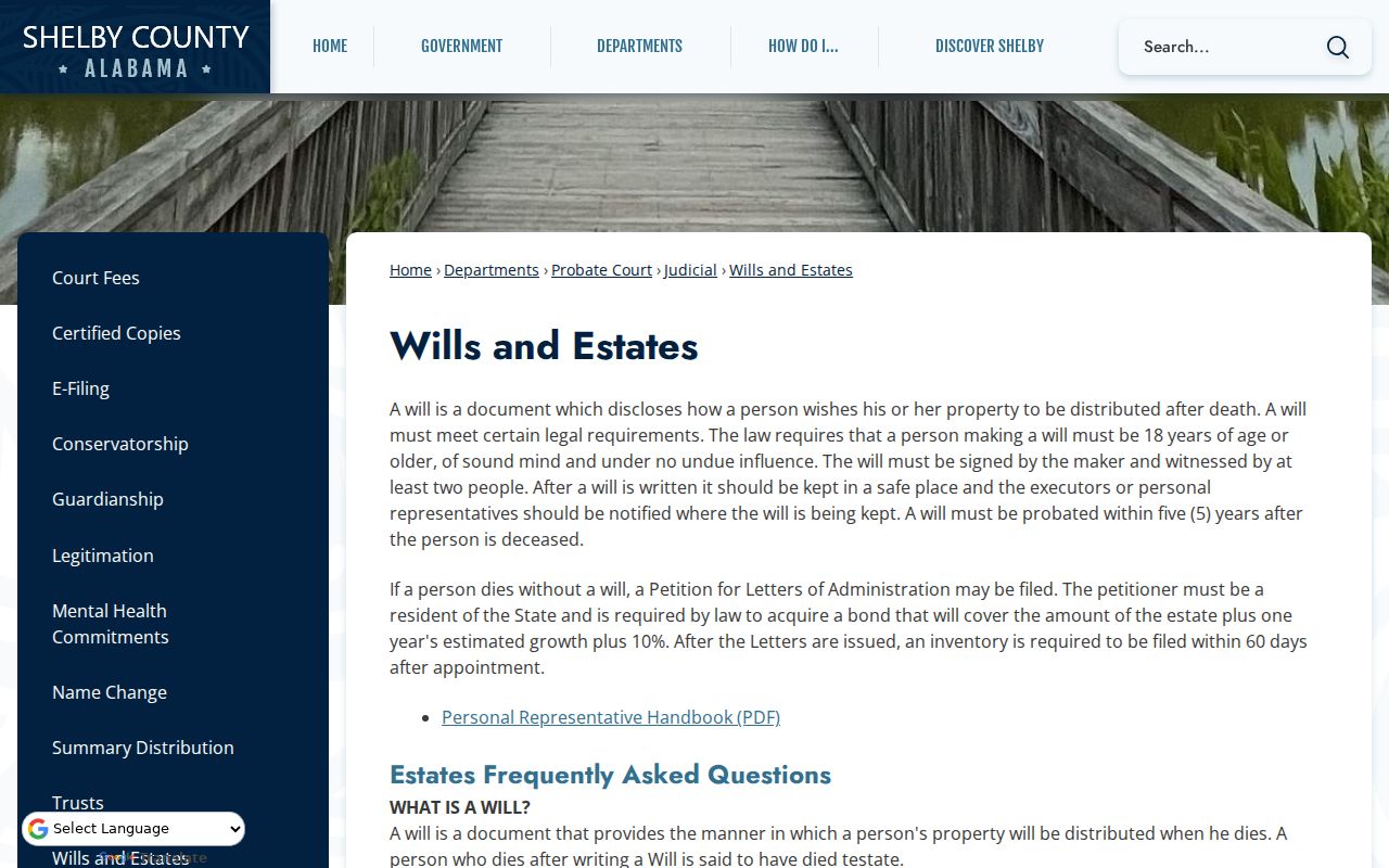 Shelby County probate records wills and estates process