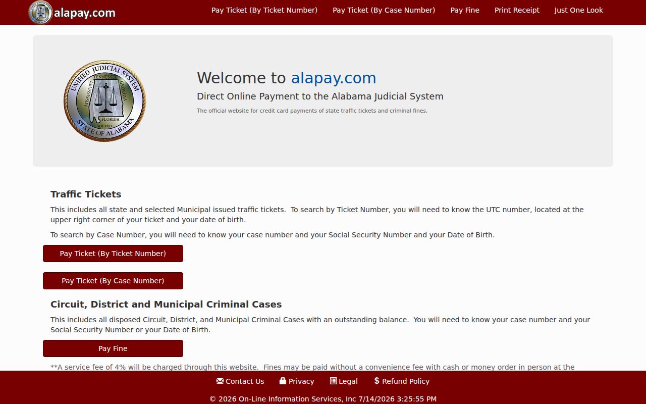 Shelby County traffic court records AlaPay payment portal